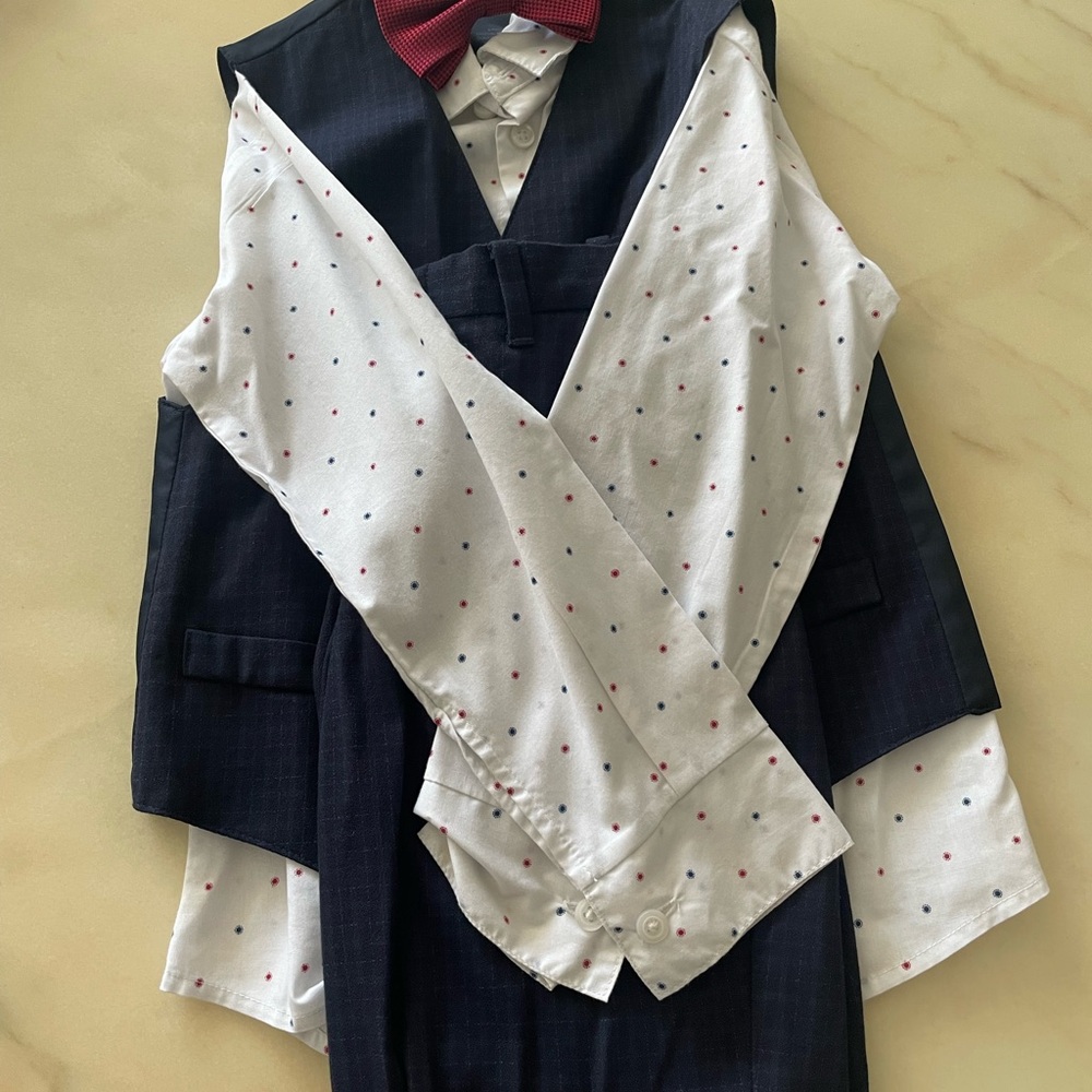 Tommy Hilfiger Boys Navy Vest & Polka Dot Shirt with Red Bow Tie